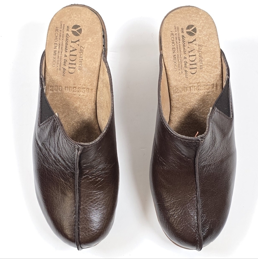 70s Retro Brown Sheepskin Leather Platform Clogs Mules Boho Retro Handmade Sz.6 - Picture 3 of 11